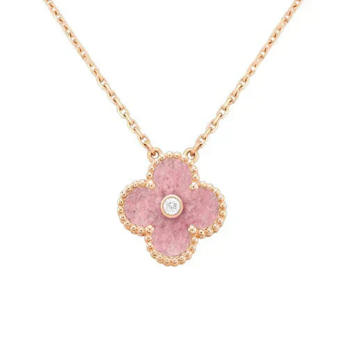 [VCA]CLOVER 15MM DIAMOND RHODONITE NECKLACE