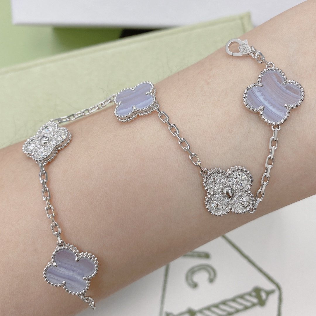 [VCA]CLOVER  5 MOTIF DIAMOND PURPLE CHALCEDONY BRACELET SILVER