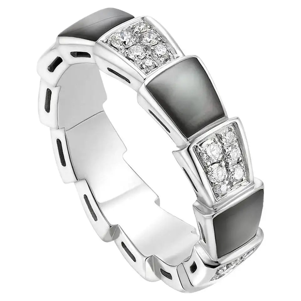 [Blar]SERPENTI RING SILVER DIAMOND BLACK MOP 4MM