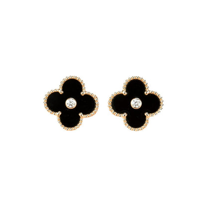 [VCA]CLOVER MEDIUM 1 MOTIFS ONYX DIAMOND EARRINGS