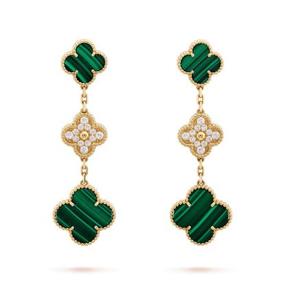 [VCA]CLOVER EARRINGS GOLD MALACHITE DIAMOND 3 MOTIF