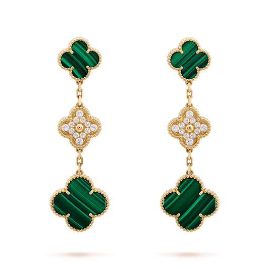 [VCA]CLOVER EARRINGS GOLD MALACHITE DIAMOND 3 MOTIF