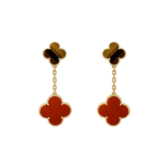 [VCA]CLOVER  2 MOTIF  TIGER EYE CARNELIAN EARRINGS