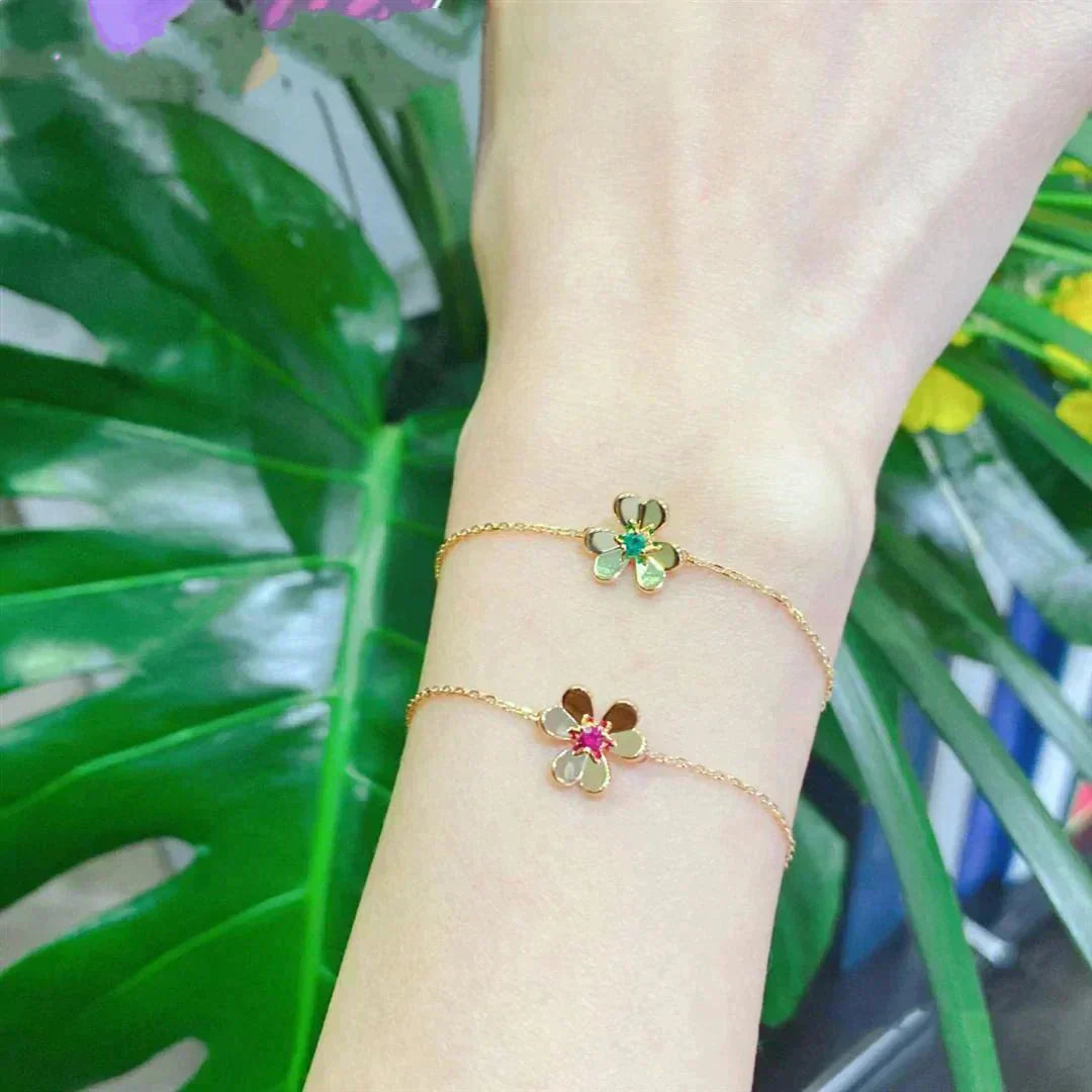 [VCA]FRIVOLE GOLD FLOWER PINK MALACHITE BRACELET