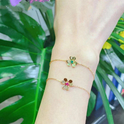 [VCA]FRIVOLE GOLD FLOWER PINK MALACHITE BRACELET