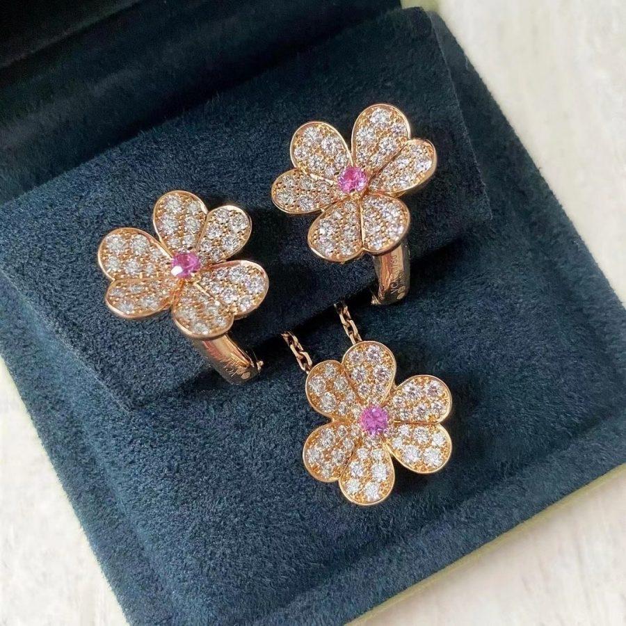 [VCA]FRIVOLE PINK GOLD FLOWER DIAMOND EARRINGS