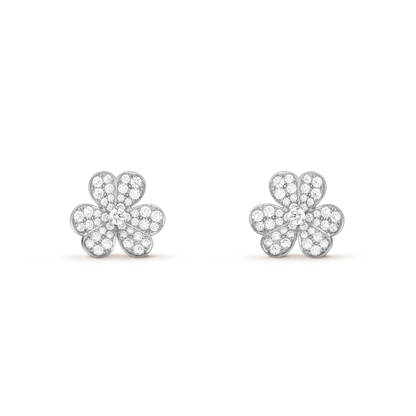 [VCA]FRIVOLE SILVER FLOWER DIAMOND EARRINGS