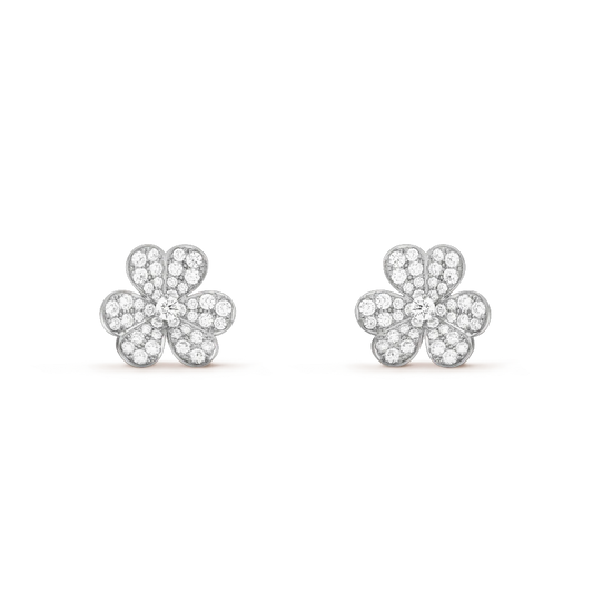 [VCA]FRIVOLE SILVER FLOWER DIAMOND EARRINGS