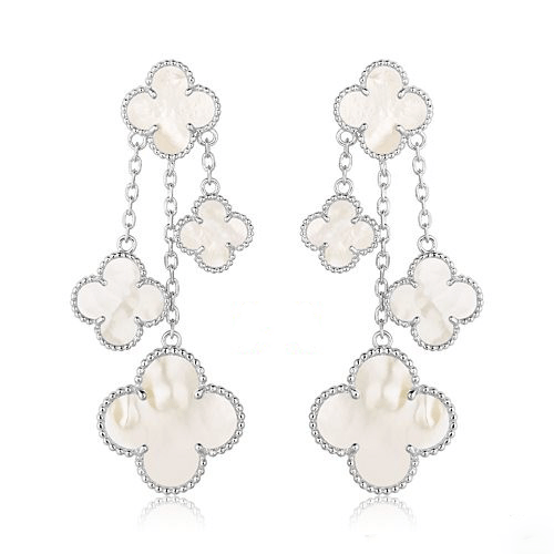 [VCA]CLOVER EARRINGS WHITE MOP 4 MOTIFS SILVER