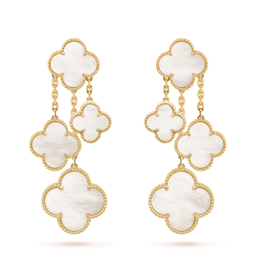 [VCA]CLOVER EARRINGS WHITE MOP 4 MOTIFS GOLD