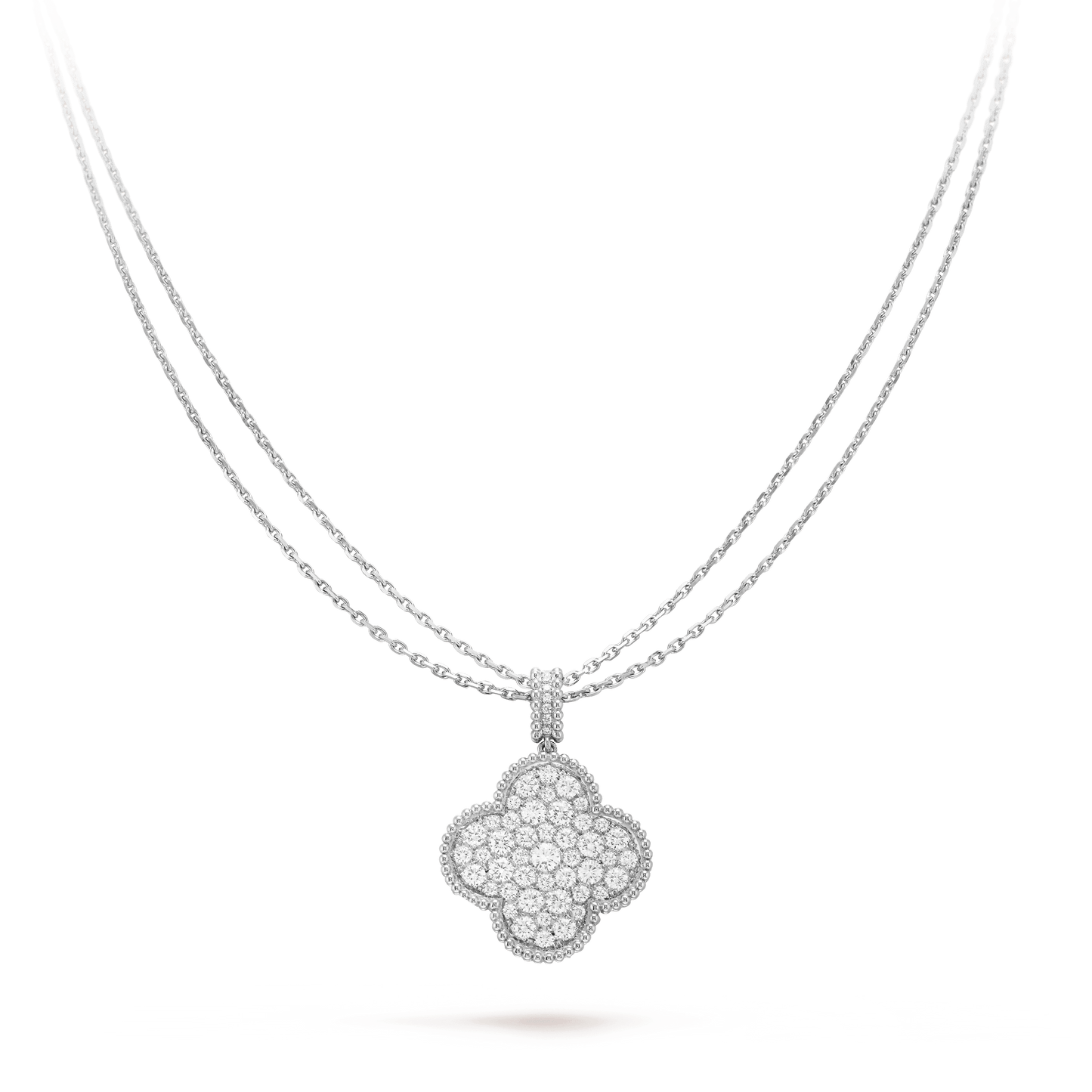 [VCA]CLOVER 25MM SILVER FULL DIAMOND BIG CLOVER NECKLACE