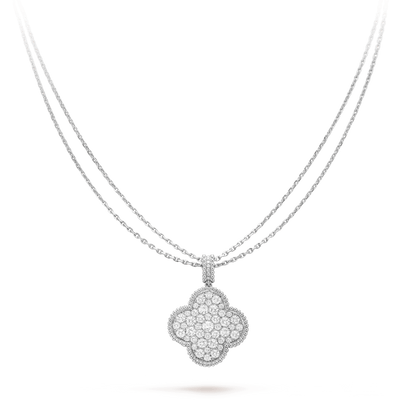 [VCA]CLOVER 25MM SILVER FULL DIAMOND BIG CLOVER NECKLACE