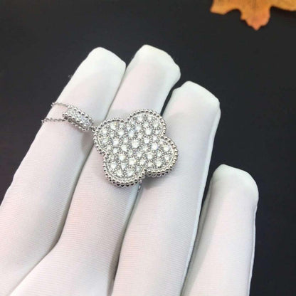 [VCA]CLOVER 25MM SILVER FULL DIAMOND BIG CLOVER NECKLACE