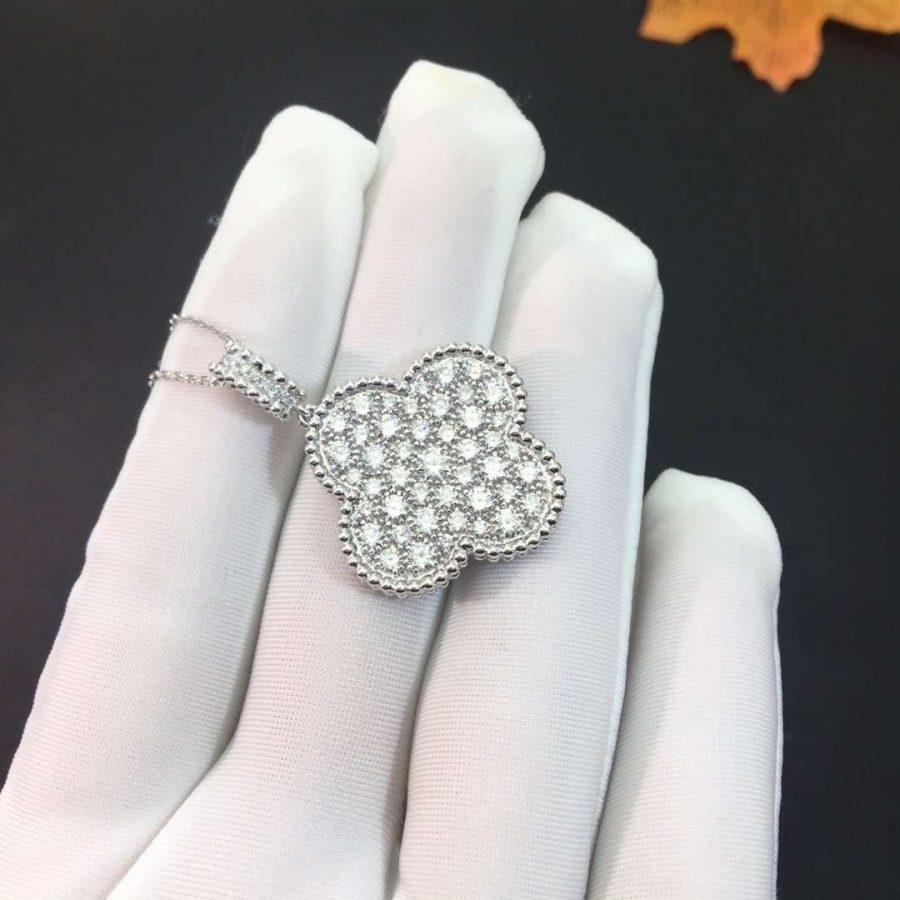 [VCA]CLOVER 25MM SILVER FULL DIAMOND BIG CLOVER NECKLACE