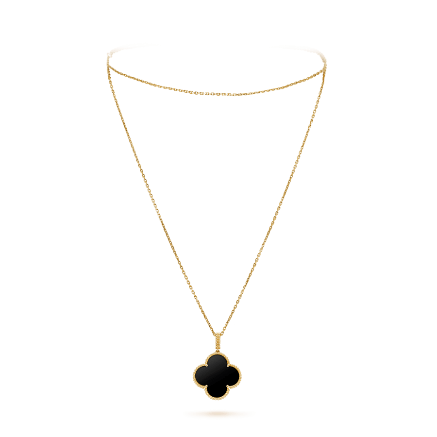 [VCA]CLOVER 25MM GOLD ONYX BIG CLOVER NECKLACE