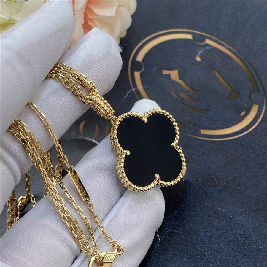 [VCA]CLOVER 25MM GOLD ONYX BIG CLOVER NECKLACE