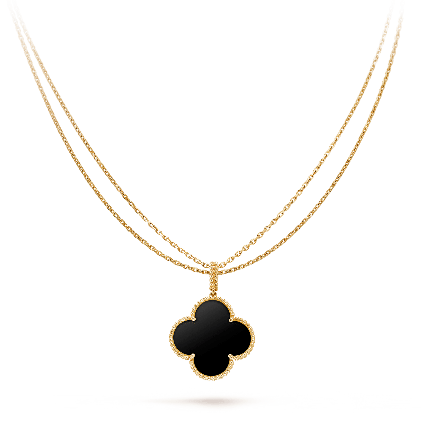 [VCA]CLOVER 25MM GOLD ONYX BIG CLOVER NECKLACE