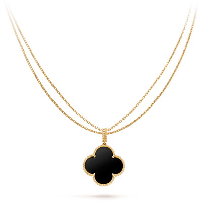 [VCA]CLOVER 25MM GOLD ONYX BIG CLOVER NECKLACE