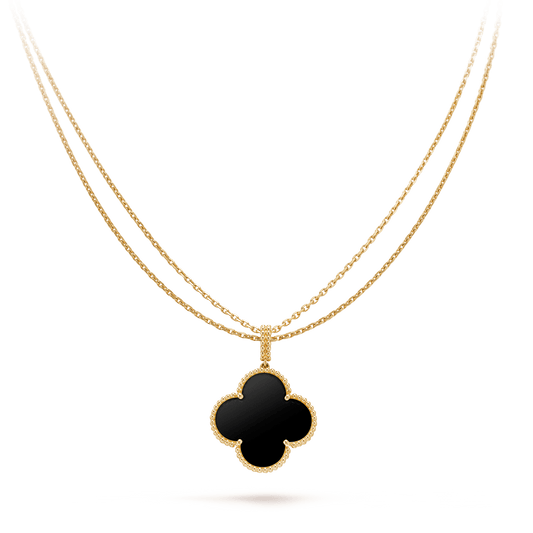 [VCA]CLOVER 25MM GOLD ONYX BIG CLOVER NECKLACE