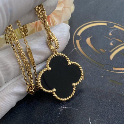 [VCA]CLOVER 25MM GOLD ONYX BIG CLOVER NECKLACE