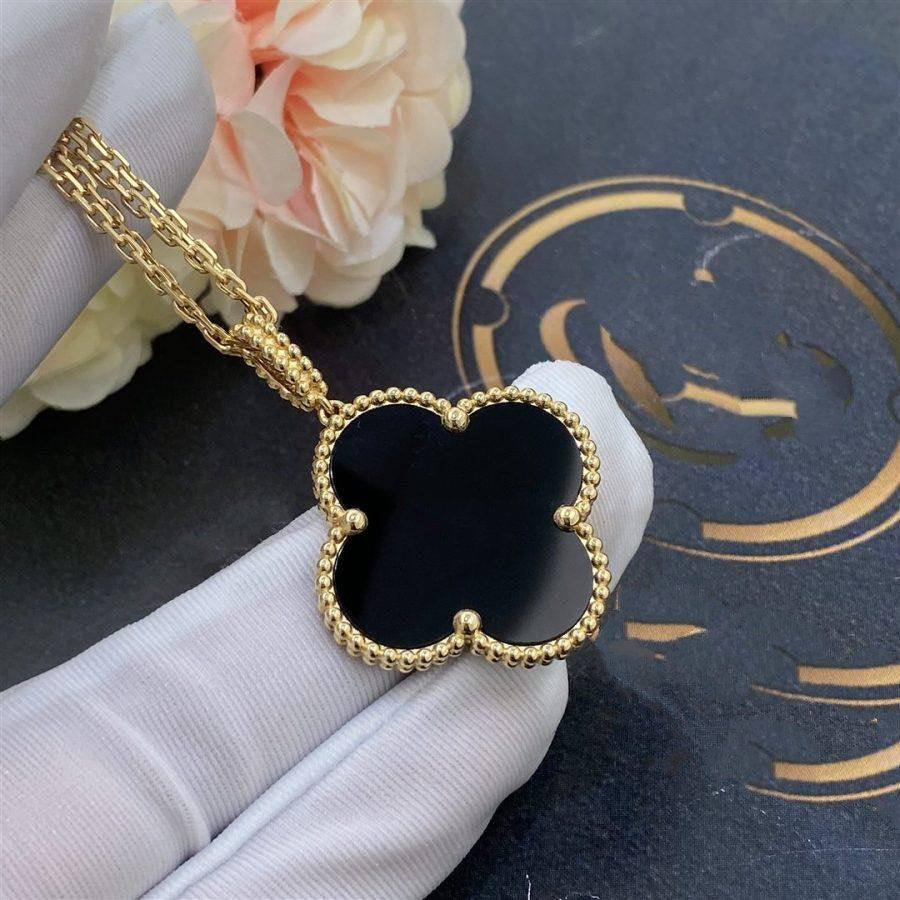 [VCA]CLOVER 25MM GOLD ONYX BIG CLOVER NECKLACE