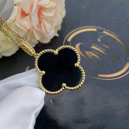 [VCA]CLOVER 25MM GOLD ONYX BIG CLOVER NECKLACE