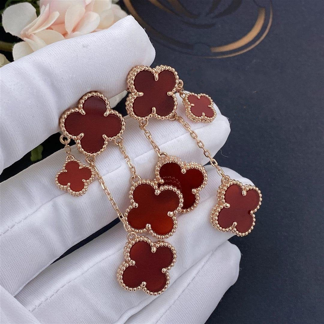 [VCA]CLOVER EARRINGS CARNELIAN 4 MOTIFS PINK GOLD