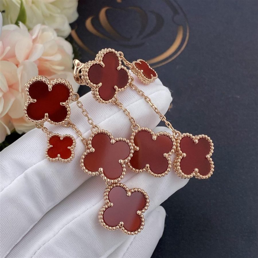 [VCA]CLOVER EARRINGS CARNELIAN 4 MOTIFS PINK GOLD