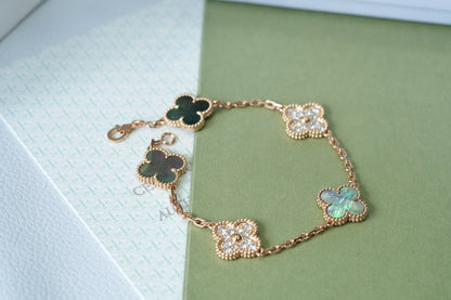 [VCA]CLOVER 5 MOTIFS DARK MOP AND DIAMONDS PINK GOLD BRACELET