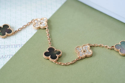 [VCA]CLOVER 5 MOTIFS DARK MOP AND DIAMONDS PINK GOLD BRACELET