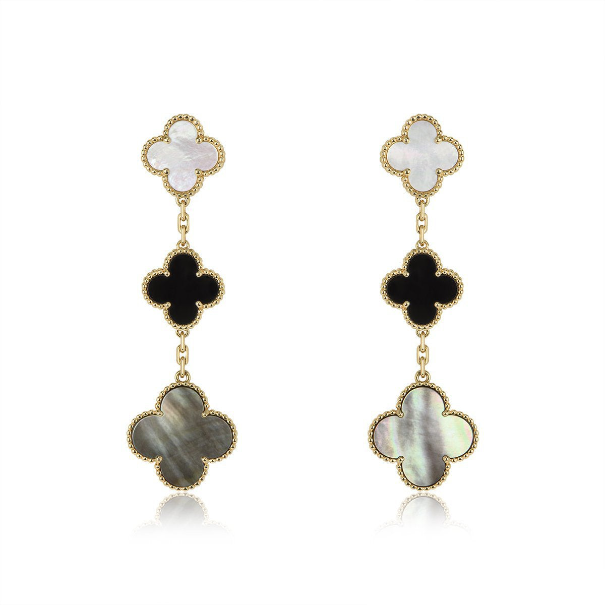 [VCA]CLOVER EARRINGS GOLD ONYX MOP 3 MOTIF