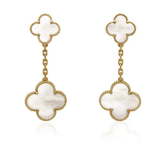 [VCA]CLOVER 2 MOTIF WHITE MOP EARRINGS