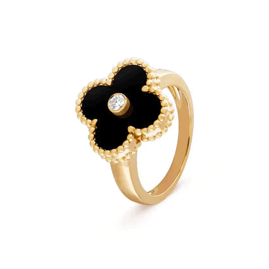 [VCA]CLOVER ONYX RING GOLD DIAMOND