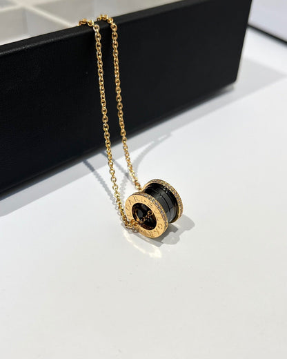 [Blar]ZERO 1 BLACK CERAMIC DIAMOND PINK GOLD NECKLACE