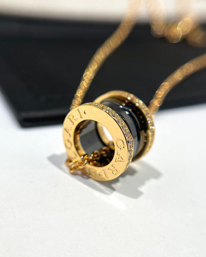 [Blar]ZERO 1 BLACK CERAMIC DIAMOND PINK GOLD NECKLACE